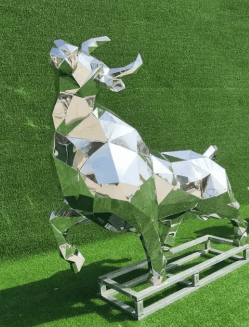 Modern Metal Stainless Steel Animal Sculptures Bull Statue