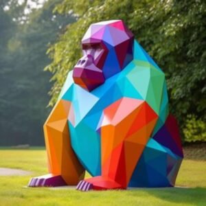 Geometric Design Fiberglass Sculpture Large Gorilla Sculpture