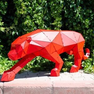 Metal Animal Statue Polygonal Tiger Sculpture