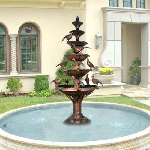 Antique Outdoor Bronze Water Fountain Scuplture with a Flock of Birds