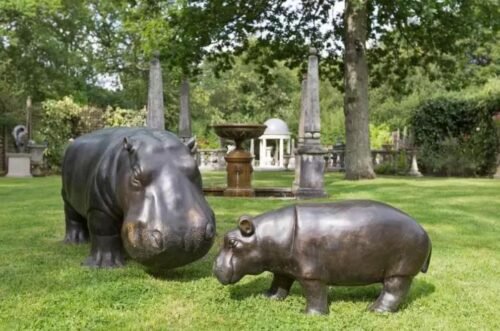 Large Bronze Statue of Hippos Mother with Baby