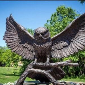 Large Outdoor Bronze Statue of Owl with Its Wings Spreaded