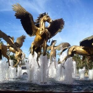 Large Outdoor Animals Fountain Statue Bronze Flying Horses Sculpture