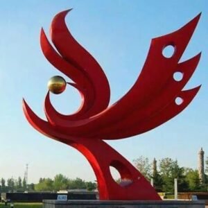 Large Abstract Stainless Steel Phoenix Red Bird Statue