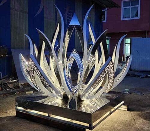 Outdoor Garden Metal Crafts Large Stainless Steel Statue Lotus Flower Sculpture