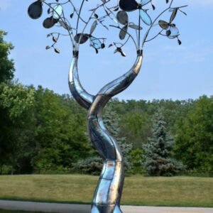 Kinetic Steel Sculpture Abstract Stainless Steel Tree Statue