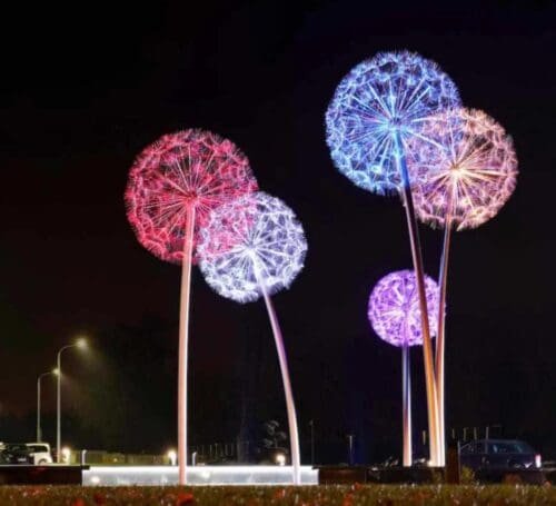 Large Outdoor Sculptures Dandelion Statue With Light Art