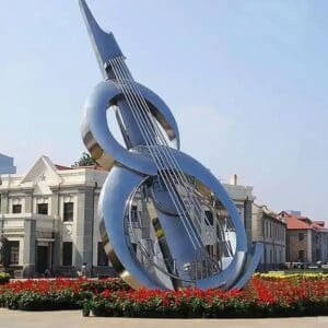 Abstract Outdoor Stainless Steel Statue Violin Sculpture