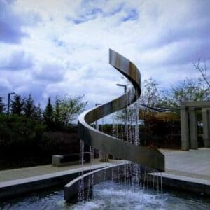 Falling Water Fountains Metal Sculpture With Spiral Ribbon Shape