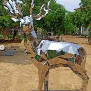 Geometric Deer Statue Stainless Steel Royal Stag Sculpture