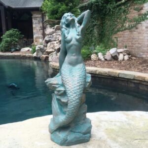 Lifesize Mermaid Sitting On A Rock Figurine