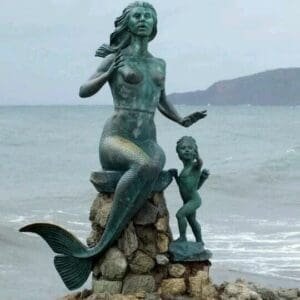 Lifesize Brass Bronze Female Figure Mermaid and Child Statue