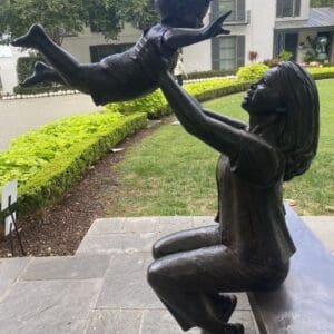 Bronze Statue Mother Playing With Her Girl