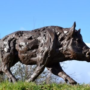 Wildlife Animal Bronze Running Wild Boar Sculpture