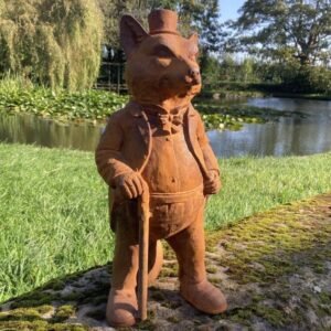 Large Metal Rusty Cast Iron Mr Fox Statue