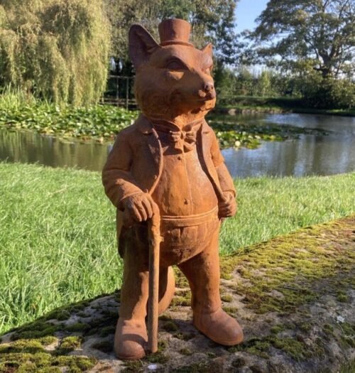 Large Metal Rusty Cast Iron Mr Fox Statue