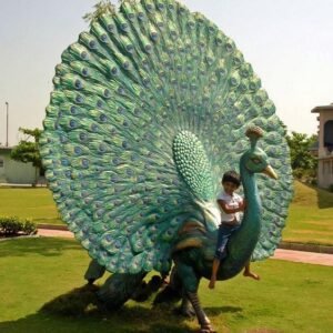 Outdoor Brass Metal Sculpture Of Peacock In Full Bloom