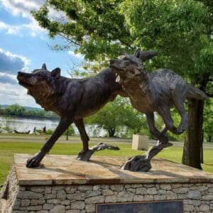 Bronze Running Black Wolf Sculpture