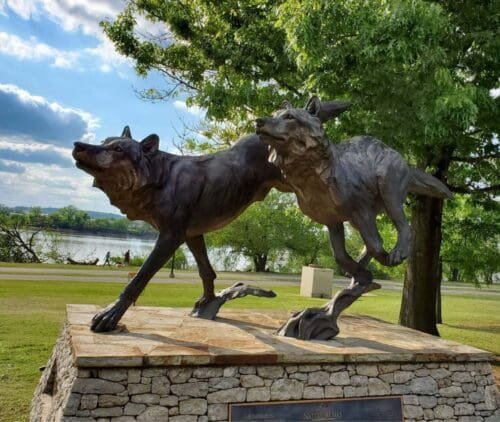 Bronze Running Black Wolf Sculpture