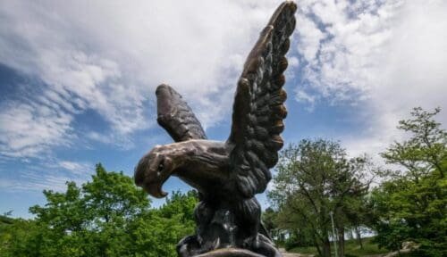 Bronze Statue Of A Spreading Wings Eagle Catching A Snake