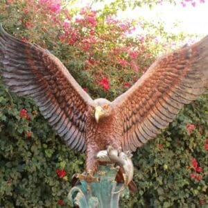 Large Bronze Statue Of A Flying Eagle Catching A Fish