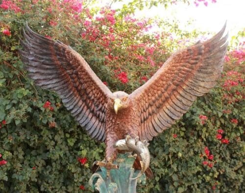 Large Bronze Statue Of A Flying Eagle Catching A Fish