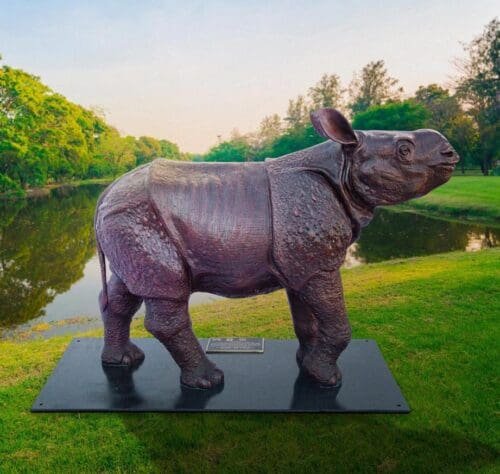 Life Size Animal Statue Wild Baby Rhino Bronze Sculpture