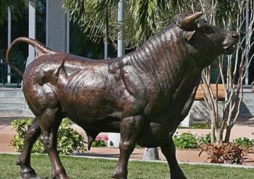 Large Cast Bronze Bull Statue Bison Scuplture