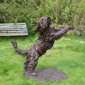 Custom Statue Bronze Leaping Bearded Collie Sculpture