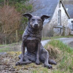 Bronze Statue Sitting Border Collie Sculpture