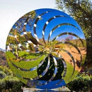 Contemporary Mirror Polished Stainless Steel Pinwheel Sculpture