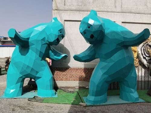 Giant Geometric Welcome Bear Fiberglass Sculpture