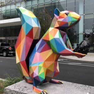 Outdoor Squirrel With A Bird In Hand Fiberglass Sculpture